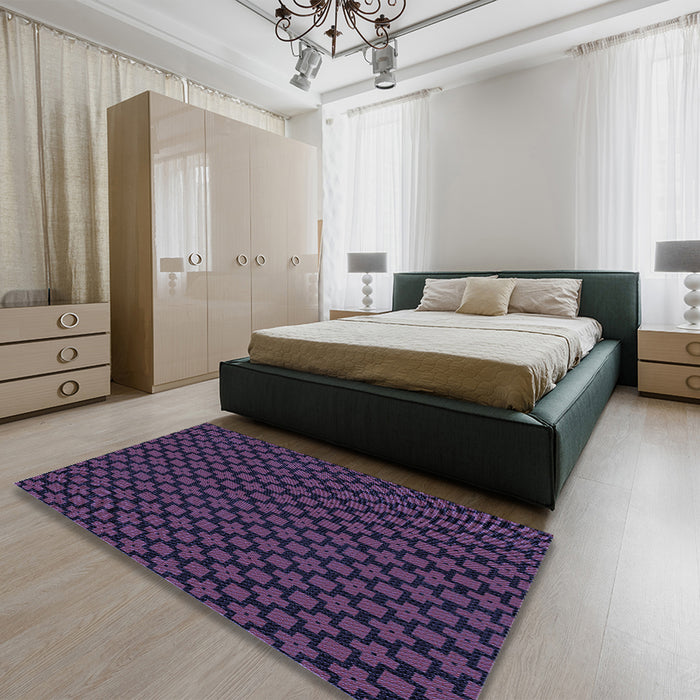 Patterned Deep Purple Rug in a Bedroom, pat2522blu