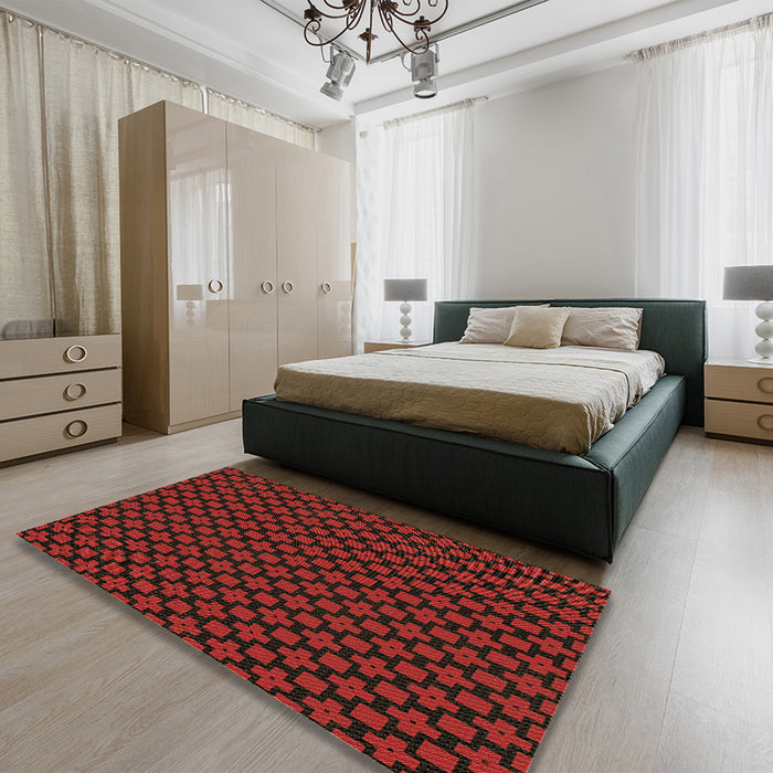 Patterned Red Brown Rug in a Bedroom, pat2522brn