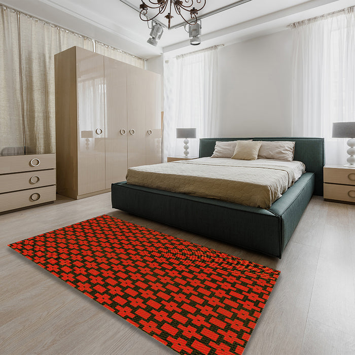 Patterned Red Brown Rug in a Bedroom, pat2522yw