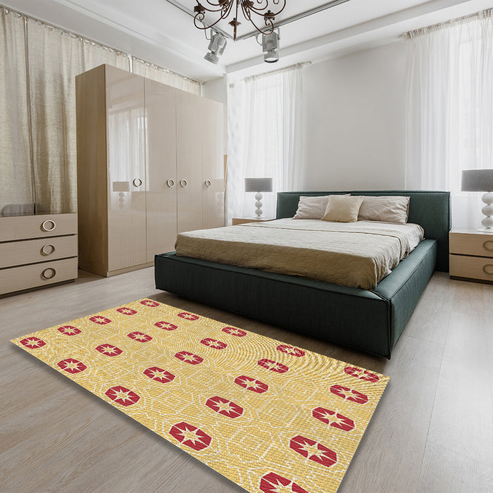 Round Machine Washable Transitional Orange Rug in a Office, wshpat2523brn