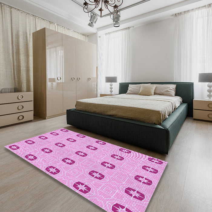 Patterned Blossom Pink Rug in a Bedroom, pat2523pur