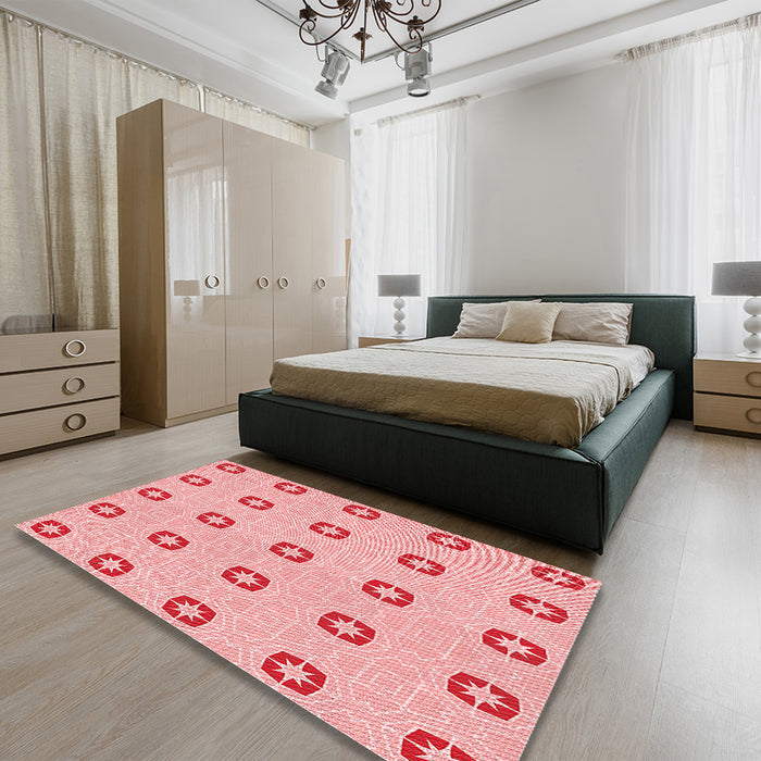Round Machine Washable Transitional Red Rug in a Office, wshpat2523rd