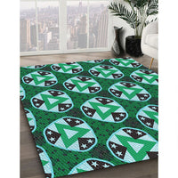 Patterned Turquoise Green Rug, pat2524lblu