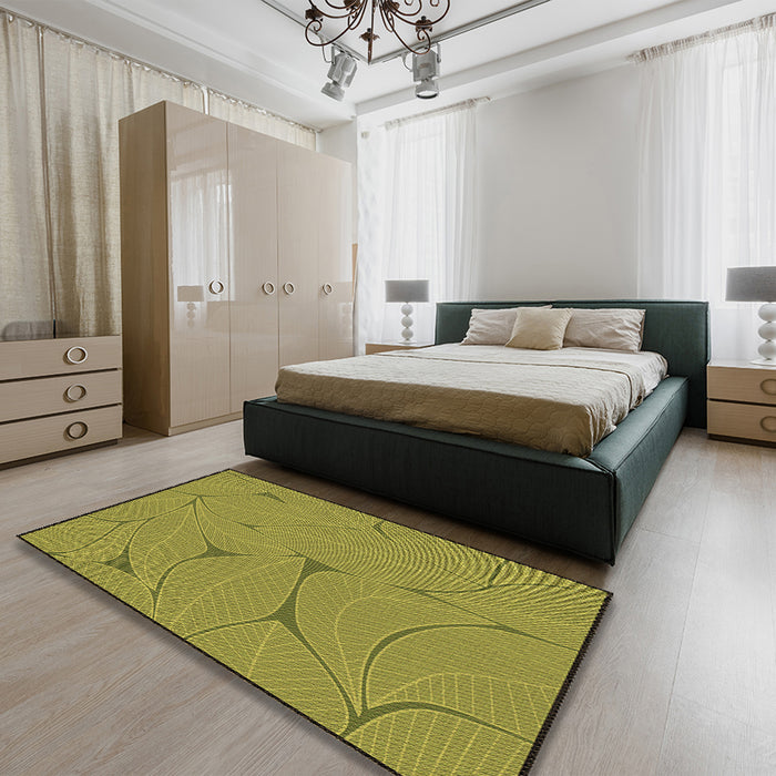 Patterned Olive Green Rug in a Bedroom, pat2525brn