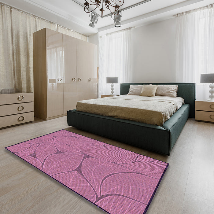 Round Machine Washable Transitional HotPink Rug in a Office, wshpat2525pur