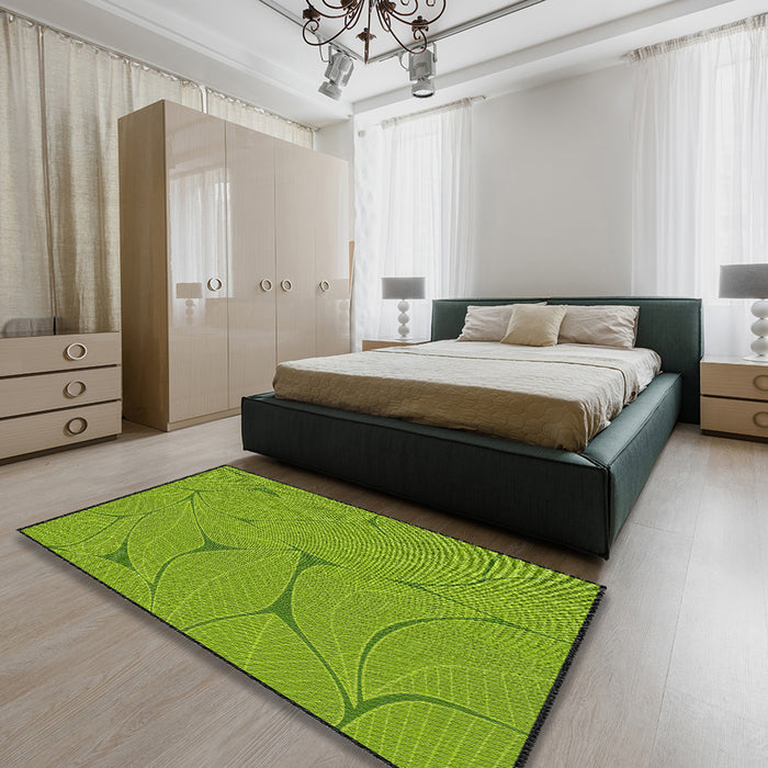 Machine Washable Transitional Seaweed Green Rug in a Bedroom, wshpat2525