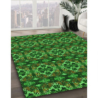 Patterned Dark Forest Green Rug, pat2526grn