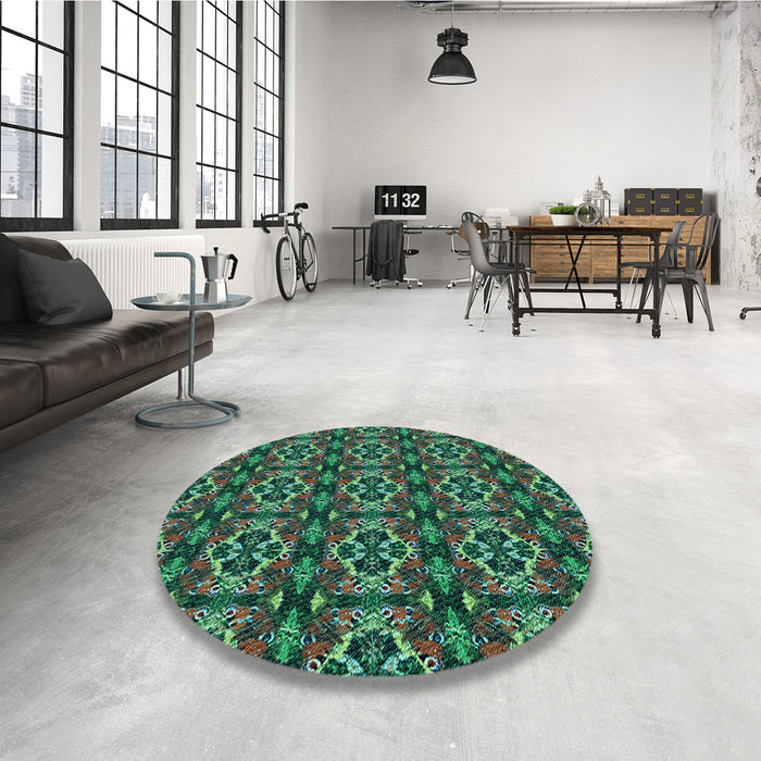 Round Patterned Medium Sea Green Rug in a Office, pat2526lblu