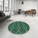 Round Patterned Medium Sea Green Rug in a Office, pat2526lblu