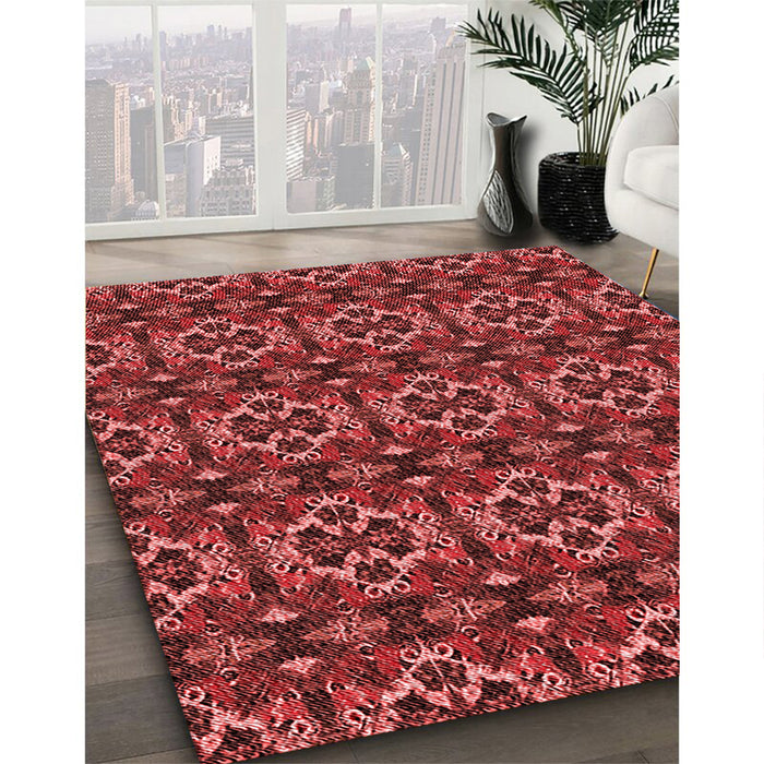 Patterned Cranberry Red Rug in Family Room, pat2526rd