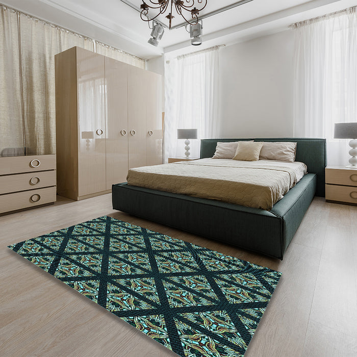 Round Machine Washable Transitional Mint Green Rug in a Office, wshpat2527lblu