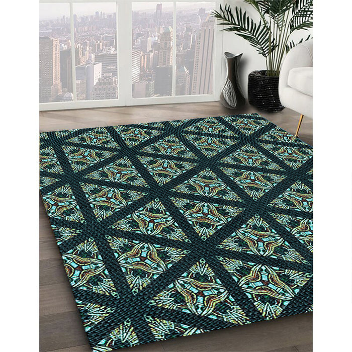 Machine Washable Transitional Mint Green Rug in a Family Room, wshpat2527lblu