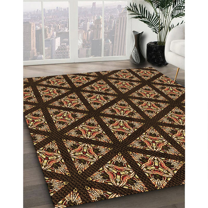 Patterned Black Brown Rug in Family Room, pat2527org