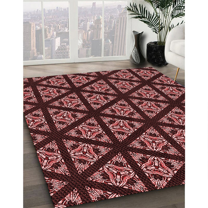 Patterned Red Rug in Family Room, pat2527rd