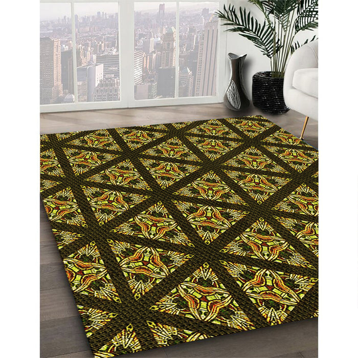 Patterned Black Brown Rug in Family Room, pat2527yw