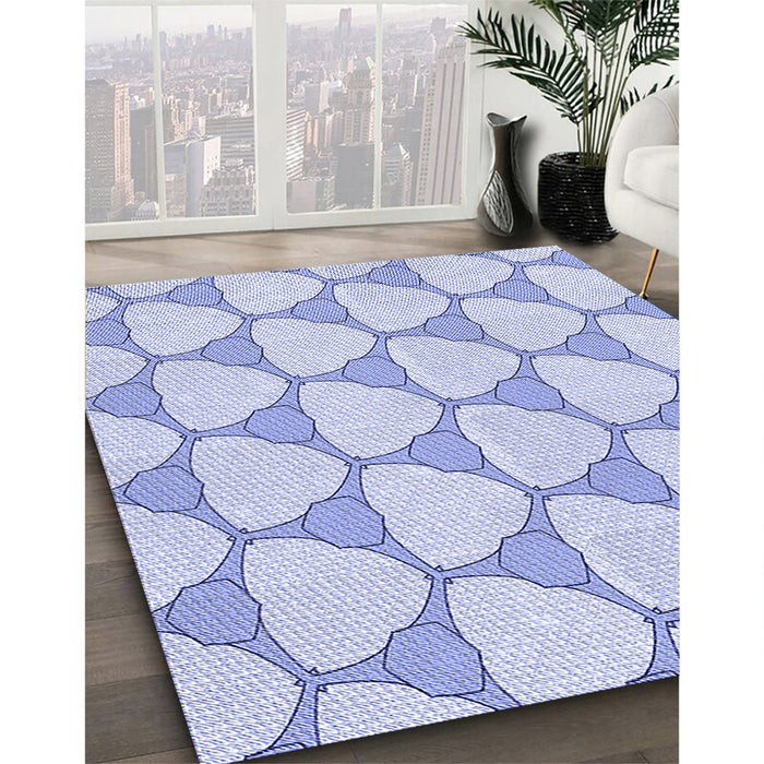 Patterned Lavender Blue Rug in Family Room, pat2528blu