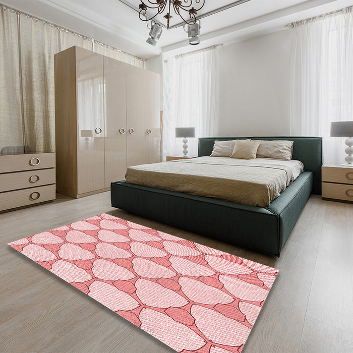 Patterned Light Red Pink Rug in a Bedroom, pat2528rd