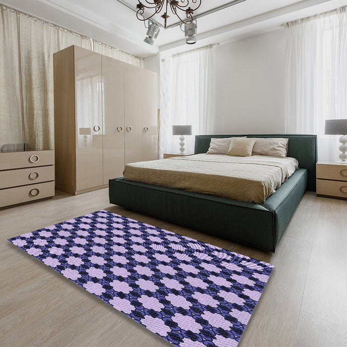 Patterned Blue Rug in a Bedroom, pat2529blu
