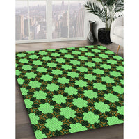 Patterned Dark Forest Green Rug, pat2529grn