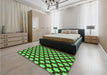 Patterned Dark Forest Green Rug in a Bedroom, pat2529grn