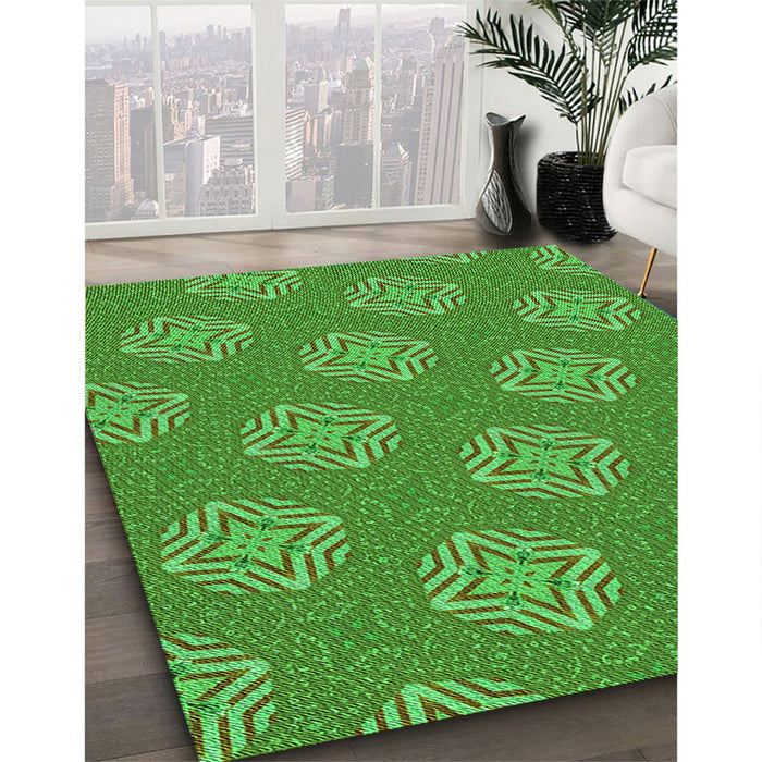 Patterned Neon Green Rug in Family Room, pat2531grn