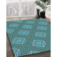 Patterned Bright Turquoise Blue Rug, pat2531lblu