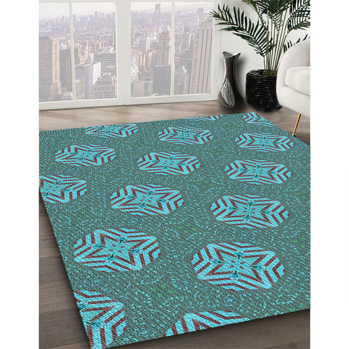 Machine Washable Transitional Bright Turquoise Blue Rug in a Family Room, wshpat2531lblu