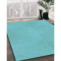 Patterned Bright Turquoise Blue Rug, pat2532lblu