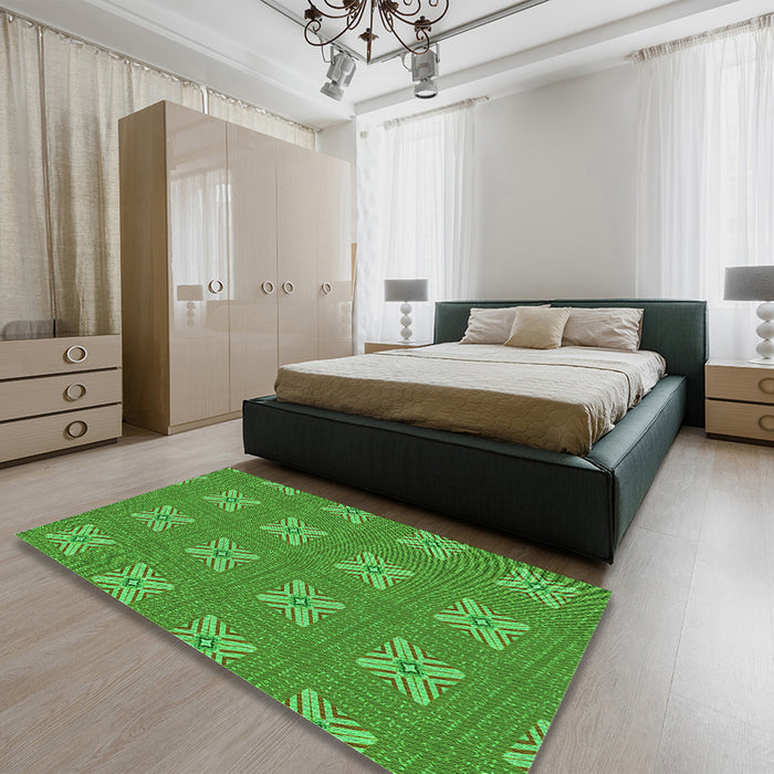 Patterned Neon Green Rug in a Bedroom, pat2533grn