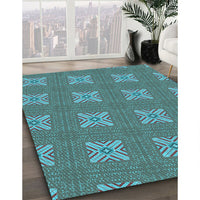 Patterned Dark Turquoise Green Rug, pat2533lblu