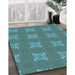 Patterned Dark Turquoise Green Rug in Family Room, pat2533lblu