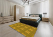 Patterned Yellow Rug in a Bedroom, pat2533yw