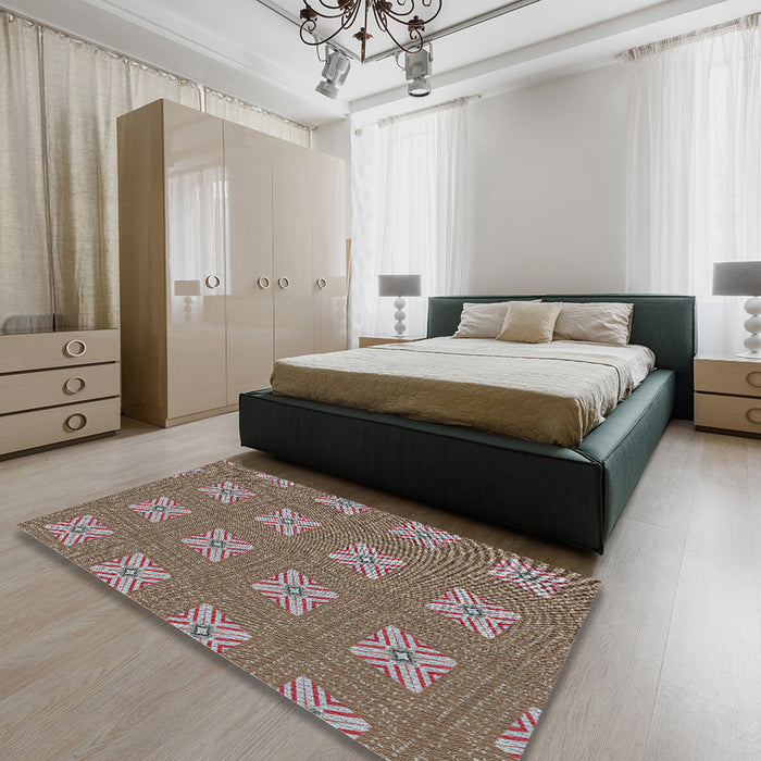 Patterned Sand Brown Novelty Rug in a Bedroom, pat2533