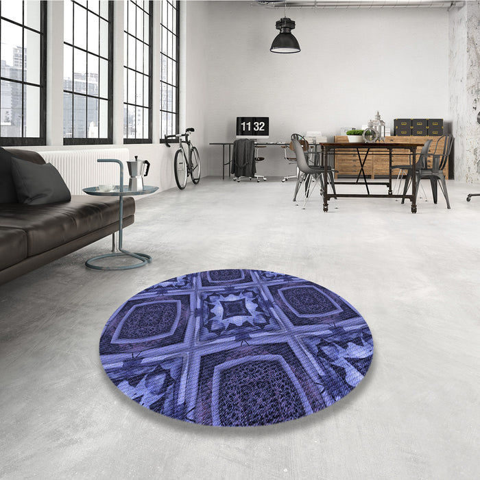 Round Patterned Light Slate Blue Rug in a Office, pat2534blu