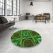 Round Patterned Dark Forest Green Rug in a Office, pat2534grn