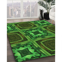 Patterned Dark Forest Green Rug, pat2534grn