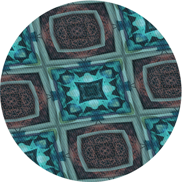 Square Patterned Dark Slate Grey Green Rug, pat2534lblu