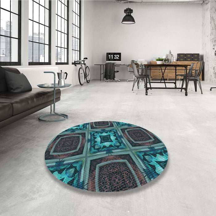 Round Patterned Dark Slate Grey Green Rug in a Office, pat2534lblu