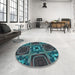Round Patterned Dark Slate Grey Green Rug in a Office, pat2534lblu