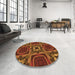 Round Patterned Saffron Red Rug in a Office, pat2534org