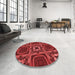 Round Patterned Cranberry Red Rug in a Office, pat2534rd