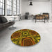 Round Patterned Red Brown Rug in a Office, pat2534yw