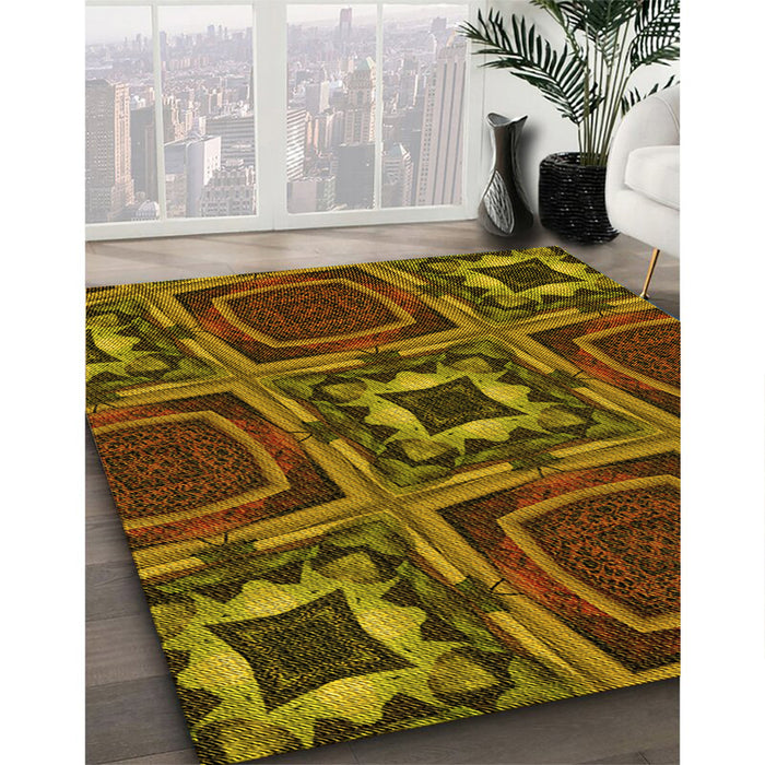 Patterned Red Brown Rug in Family Room, pat2534yw