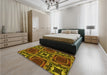 Patterned Red Brown Rug in a Bedroom, pat2534yw