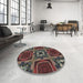 Round Machine Washable Transitional Night Red Rug in a Office, wshpat2534