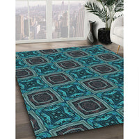 Patterned Dark Slate Grey Green Rug, pat2535lblu