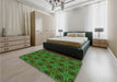 Patterned Dark Lime Green Rug in a Bedroom, pat2536grn