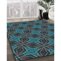 Patterned Deep-Sea Green Rug, pat2536lblu