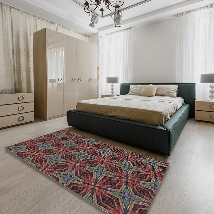 Patterned Red Novelty Rug in a Bedroom, pat2536
