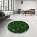 Round Patterned Green Rug in a Office, pat2537grn